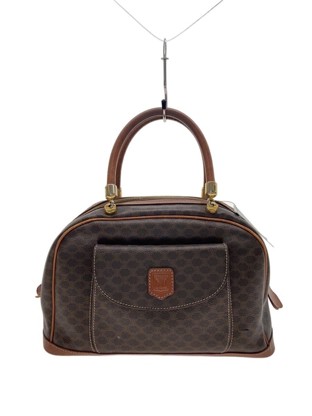 Celine Macadam pattern front pocket dome handbag brown canvas tan Brown